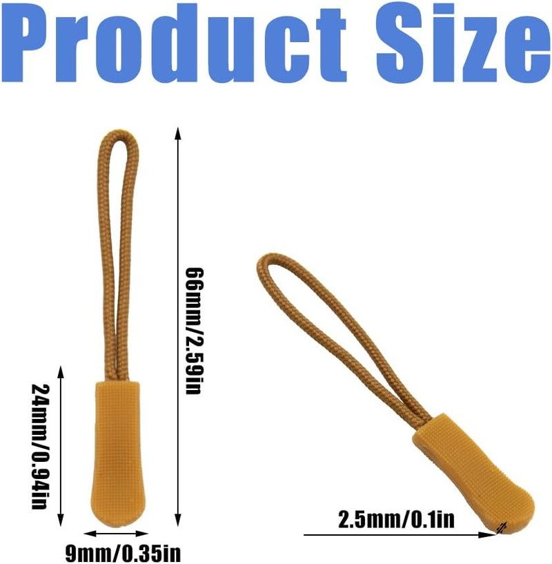 Ruidee 50 Pieces Zipper Pulls Zipper Tabs Zipper Pull Cord Extender Replacement Zipper Pulls for Backpacks, Jackets, Luggage, Purses, Handbags（Brown） - Image 2